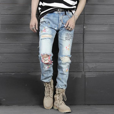 graffiti ripped jeans