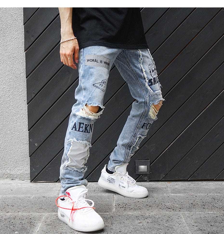 reflective ripped jeans