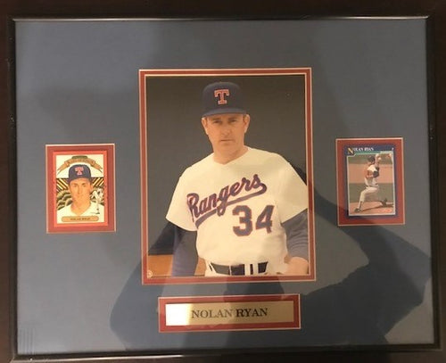 Nolan Ryan baseball memorabilia framed picture with Baseball Cards