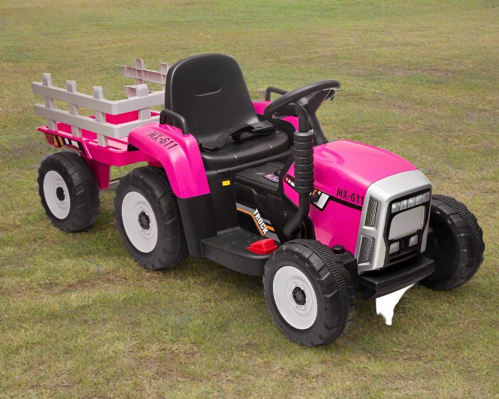 pink ride on tractor and trailer