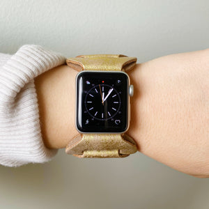 Gold Recycled Leather Apple Watch Band with Antique Bronze Toggle - for 38/40mm  or 42/44mm - Made to Order