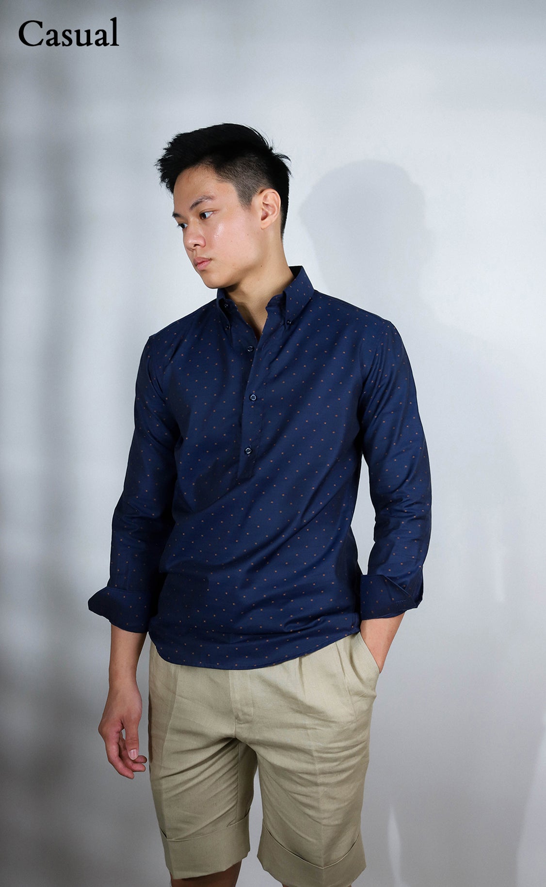 Navy Half Placket Tailored Shirt