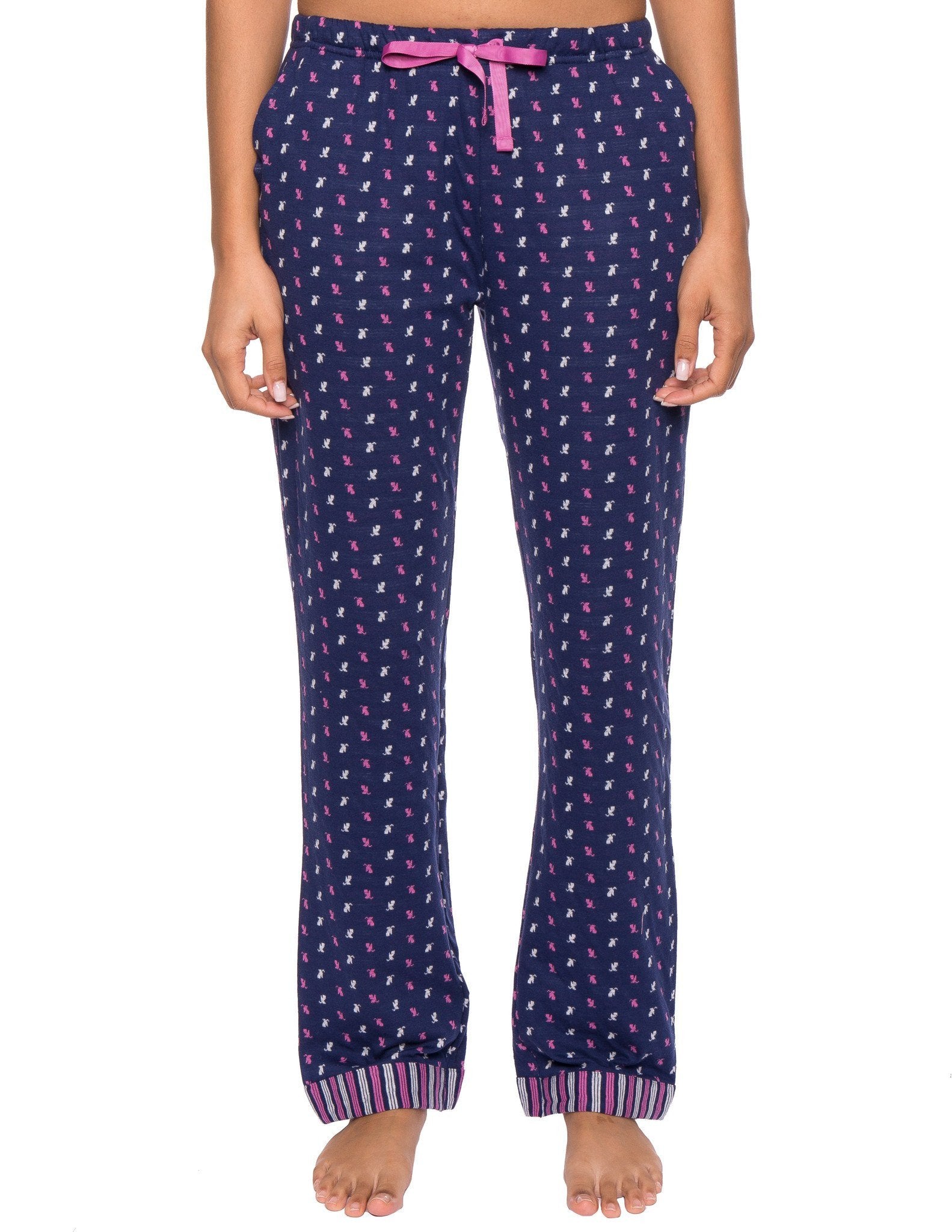 Women's Double Layer Knit Jersey Lounge Pants - Leaves - Navy