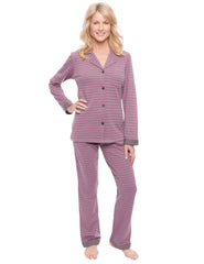 Women's Double Layer Knit Jersey Pajama Sleepwear Set - Stripes Charcoal/Pink