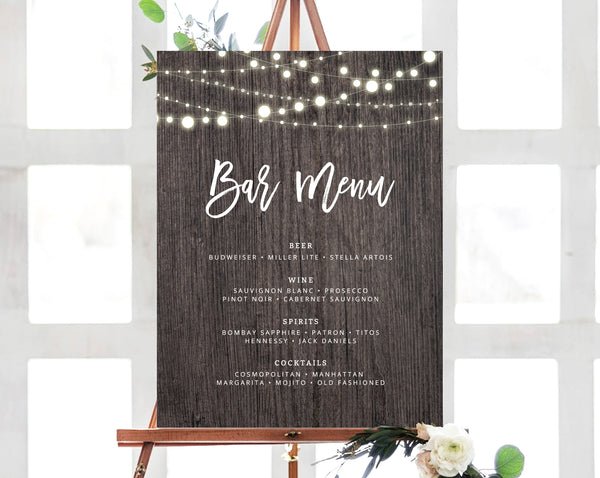 Download Instant Download Bar Menu Sign Rustic Wedding Bar Sign Wedding Bar M Paperandthings