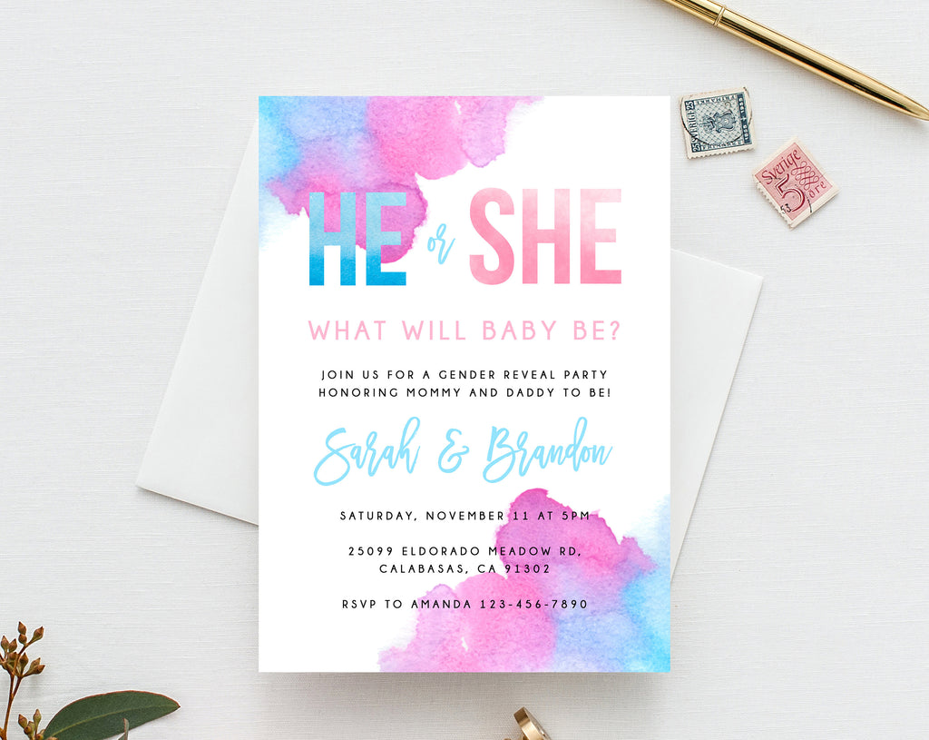 Gender Reveal Invitation Template Blue Or Pink Gender Reveal He Or S Paperandthings