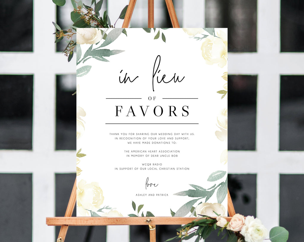 In Lieu of Favors Sign Template, Floral In Lieu of Favors Sign, Editab | paperandthings