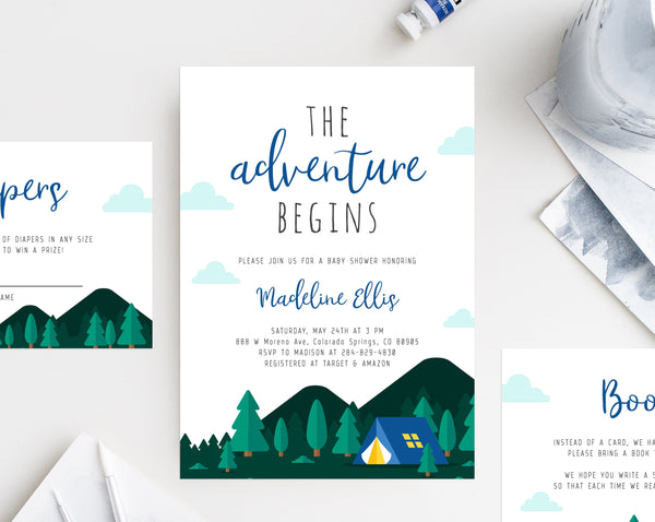 adventure begins baby shower invitations