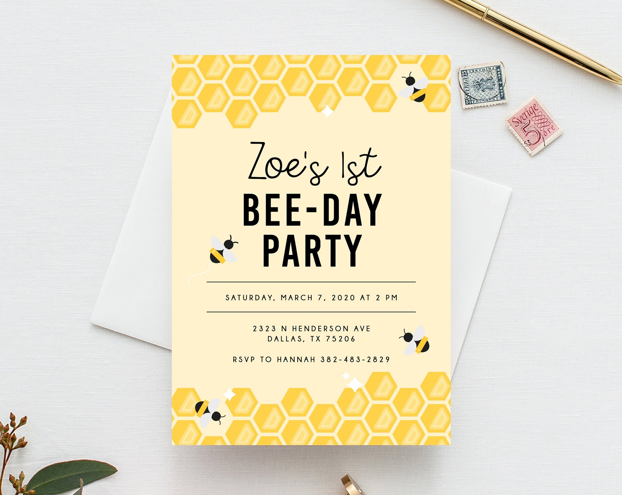 Bee Day Invite Template, Bumble Bee Birthday Invitation Template, Prin