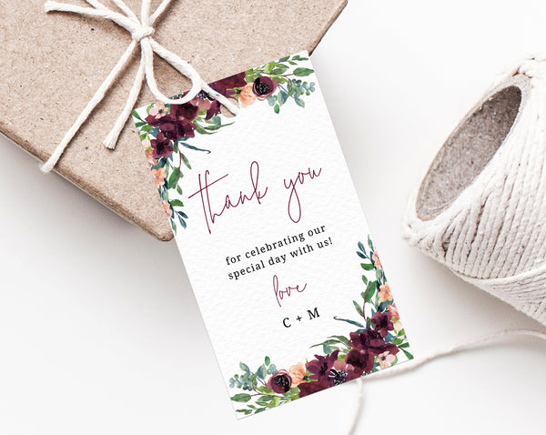 Burgundy Wedding Favor Tag Template Thank You Tag Wedding Favor Labe Paperandthings
