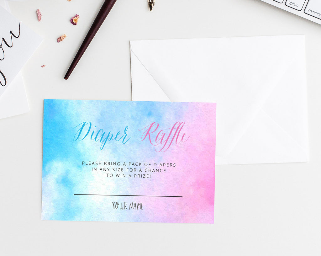 Gender Reveal Diaper Raffle Template, Gender Reveal Invitation Insert, | paperandthings