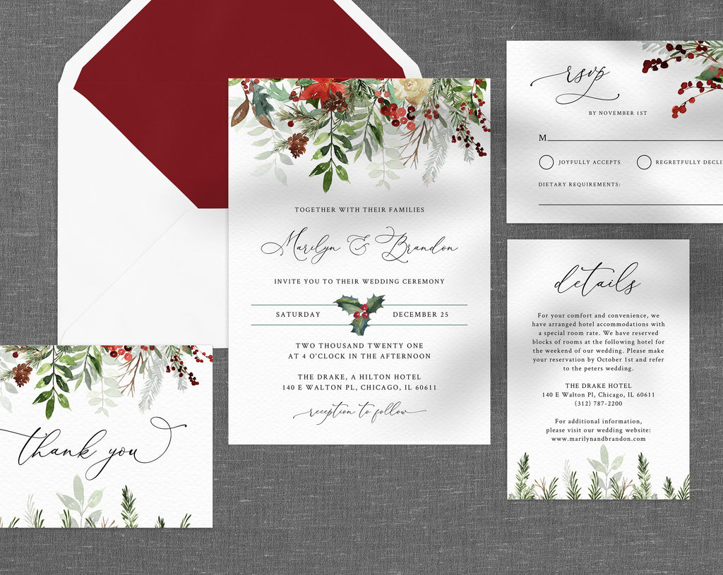 Winter Wedding Invitation Template, Printable Wedding Invitation Suite ...
