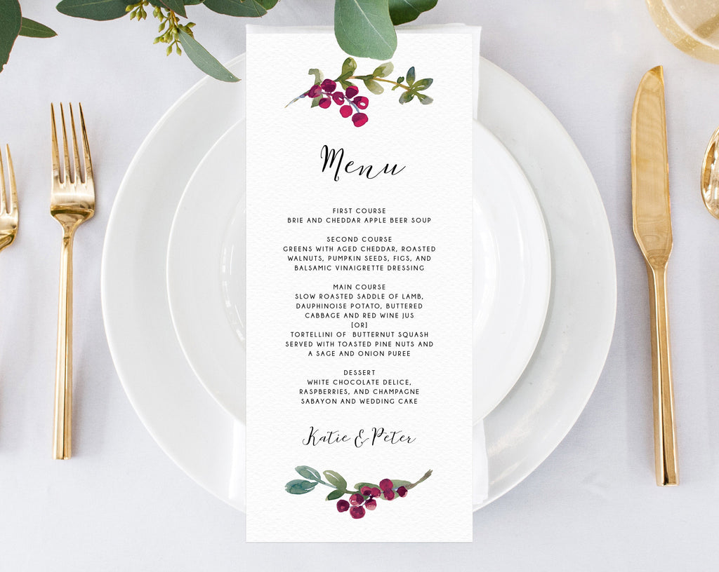 wedding menu templates winter microsoft word free