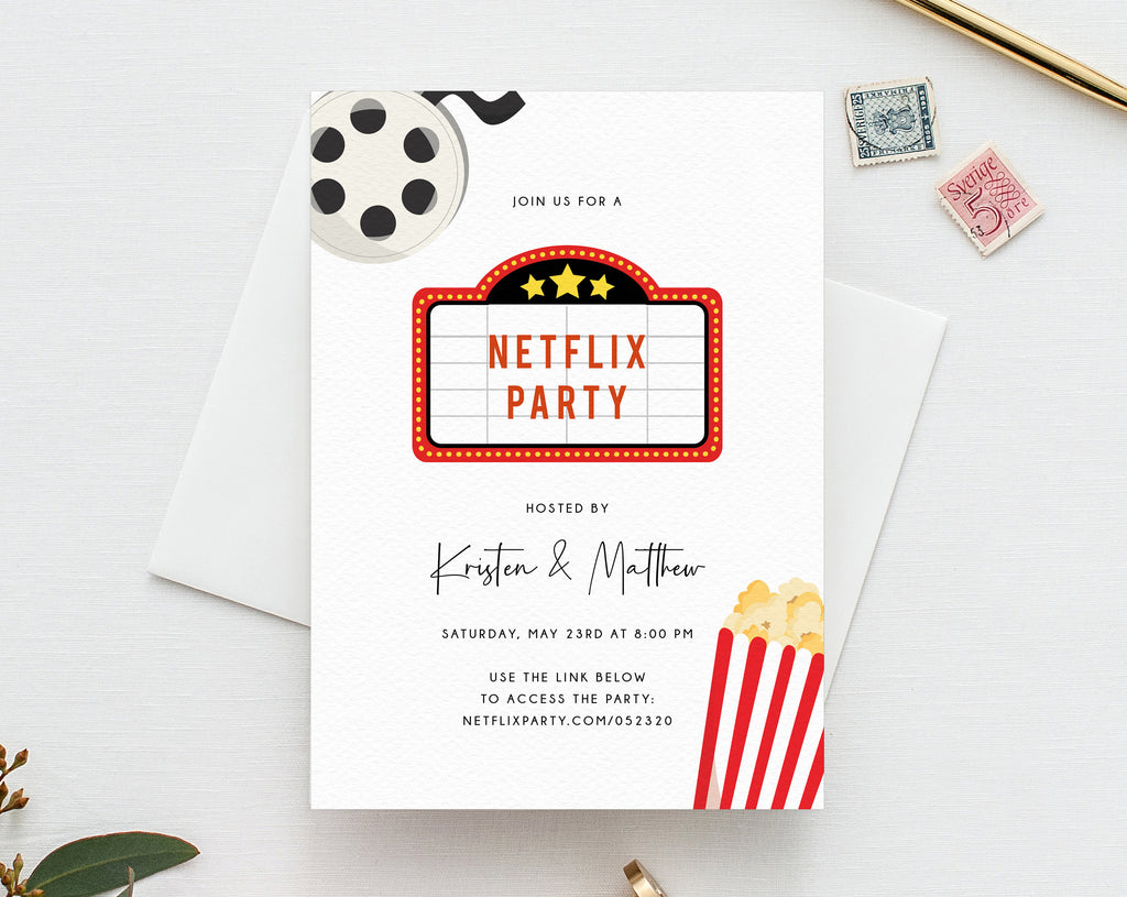 Virtual Movie Night Invitation Template, Birthday Movie ...