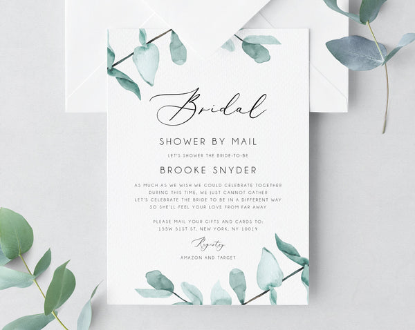 Bridal Shower By Mail Template, Social Distancing, Eucalyptus Bridal S ...