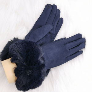 navy fur gloves