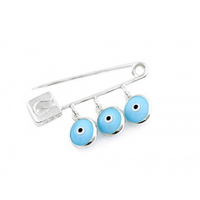 Sterling Silver Blue Evil Eye Safety Pin | Fashion Jewellery Outlet