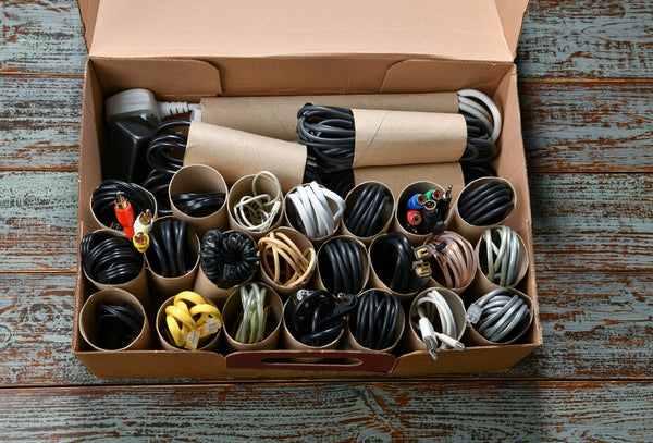 Organize cables using toilet paper roll