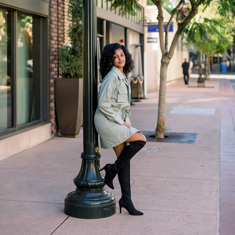 Charcoal knee top high boots