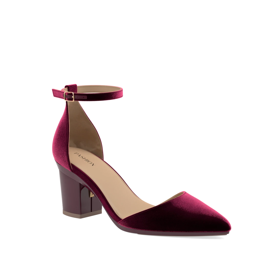 The D'Orsay - Burgundy Velvet + Block Heel Kit 3 Burgundy - Final Sale