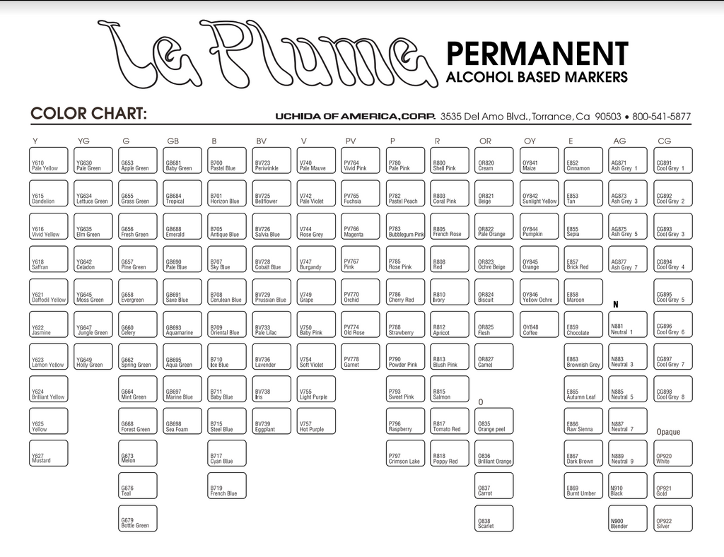 Le Plume Permanent Blank Color Chart