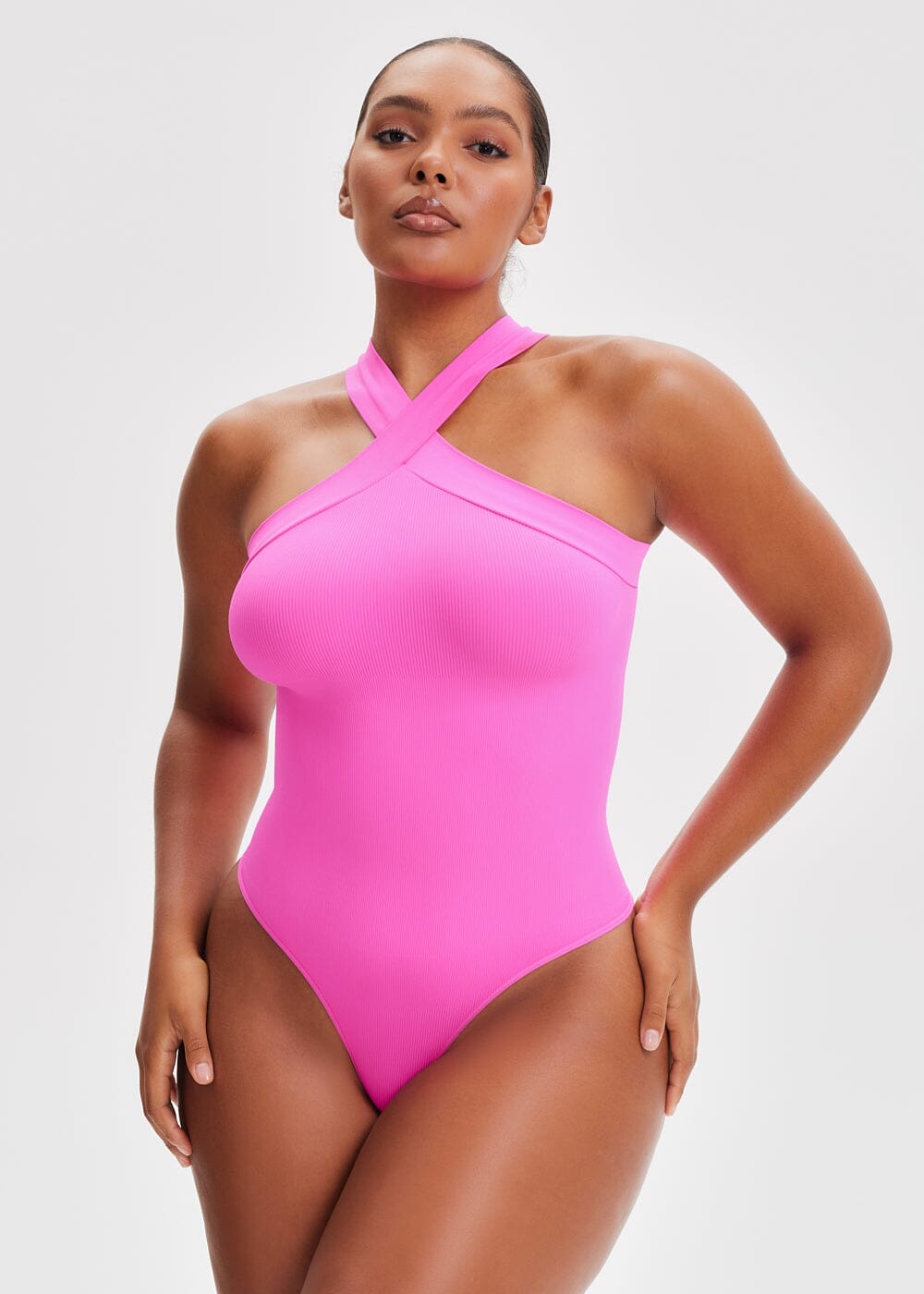 Spanx Halter Ruched Sides One Piece Slimming Swimsuit Size US14/UK 18 Berry  Pink