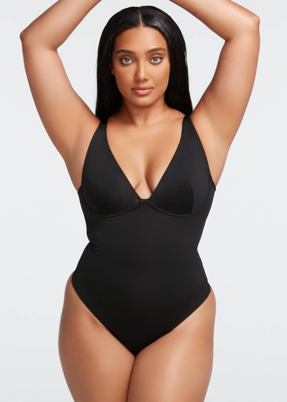 Shapewear Bodysuit Thong For Women Thong Body Shaper Slimming Bodysuit With  Built In Bra Deep Ll Wt1038 Top Women Tight size M Color Black