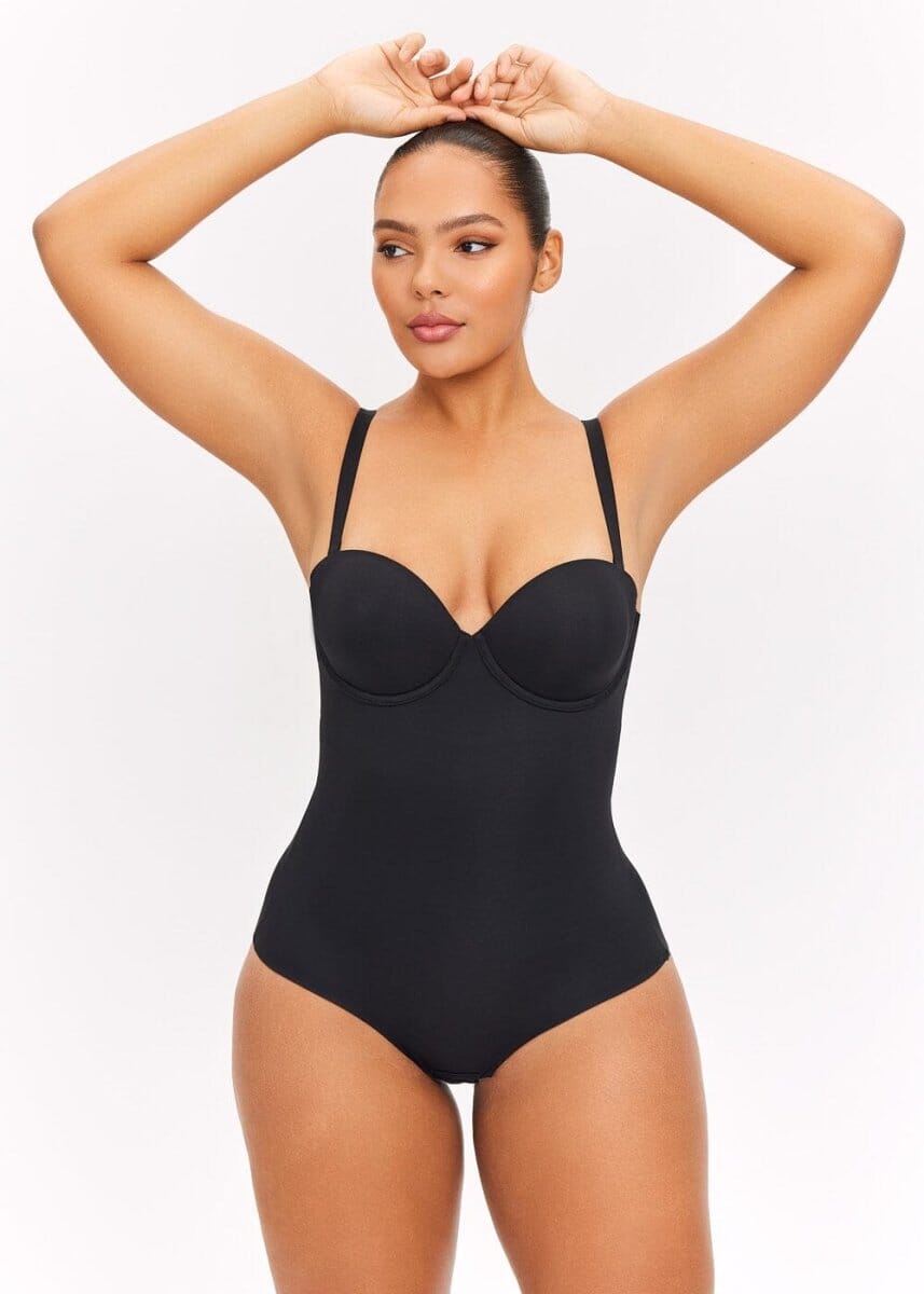 Shapewear Bodysuit Thong For Women Thong Body Shaper Slimming Bodysuit With  Built In Bra Deep V Waist Band (Black, XL)