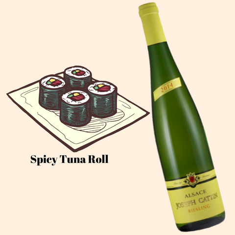 Maridaje de Spicy Tuna Roll con vino blanco Riesling