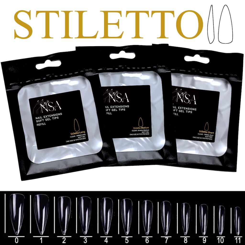 Image of Soft Gel Tips Individual Refill Sizes 50pcs - Stiletto