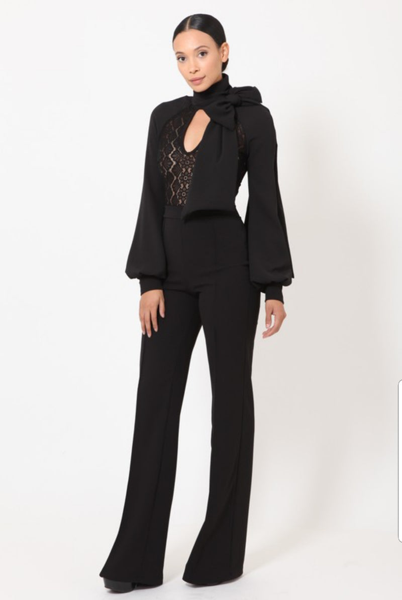 Dior Neck Ribbon Neck Tie Lace Top Long Sleeve Jumpsuit | $69.00 | A ...