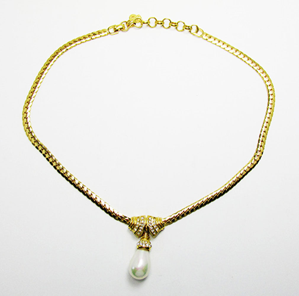 Christian Dior Infinite Lariat Long Pearl Gold Necklace  eBay