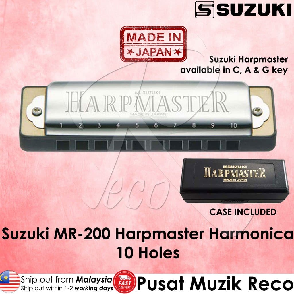 Suzuki MR-200-A Harpmaster A Key 10 Hole Diatonic Harmonica – Reco