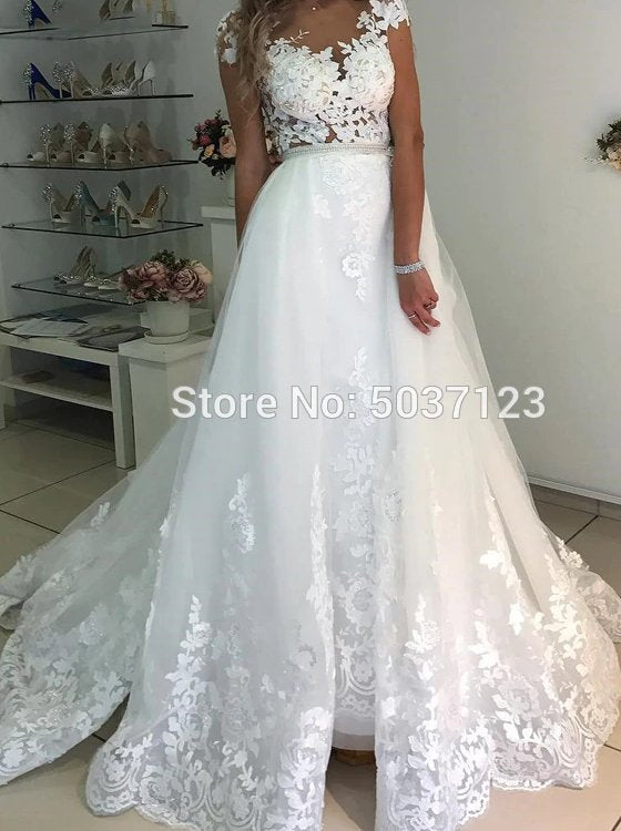 mermaid style wedding dress with detachable train