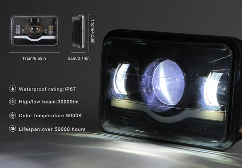 NINTE 4x6 Inches Square LED Trunk Headlights