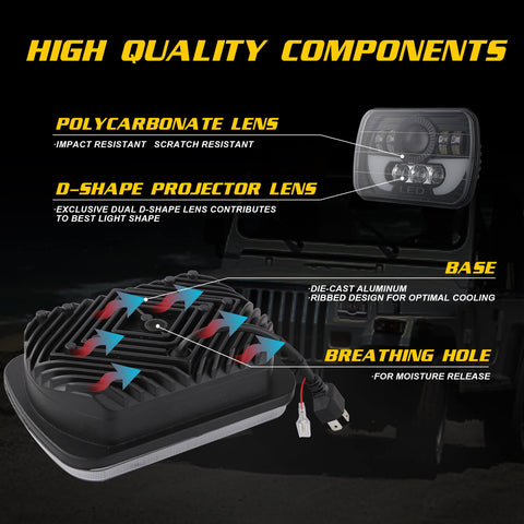 NINTE 5X7 Inches (7x6) 300W Square LED Trunk Headlights