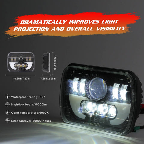 NINTE 5X7 Inches (7x6) 300W Square LED Trunk Headlights