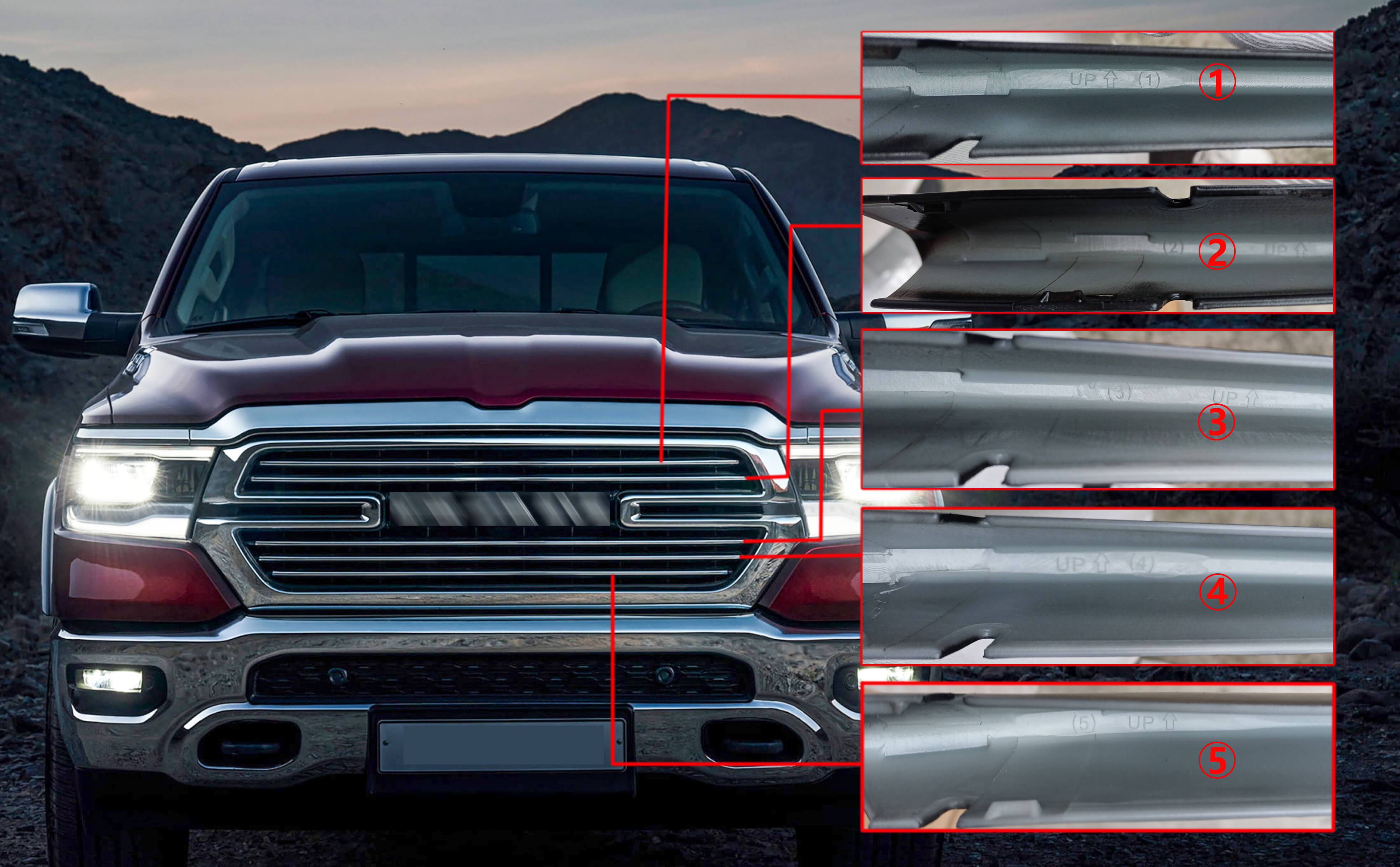 NINTE For Dodge Ram 1500 Grill Cover Installation Instruction