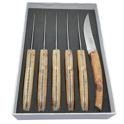 Set of 6 LE THIERS® table steak knives with ebony wood handle and stainless  steel blade