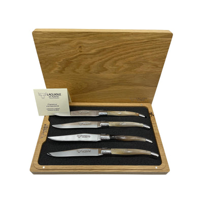 Set of 6 Laguiole en Aubrac Steak Knives Pressed Horn/Brass