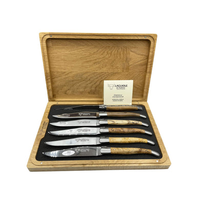Laguiole en Aubrac Luxury Stainless Steel Fully Forged Steak Knives 6-Piece  Set With Mixed Colored Corian Handles, Stainless Steel Polished Bolsters