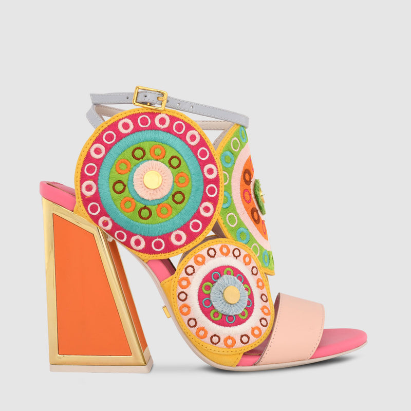 Frida Pink and Orange multi Kicker Heel Sandals | Shoes | Womens – Kat ...