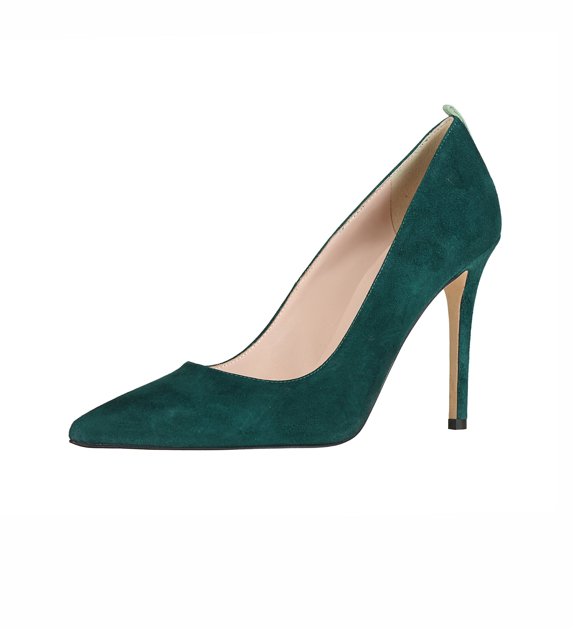 green suede court shoes