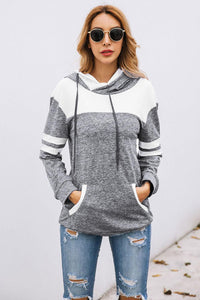 Gray Color Block Pullover Hoodie with Pocket - Alycia Mikay Fashion 