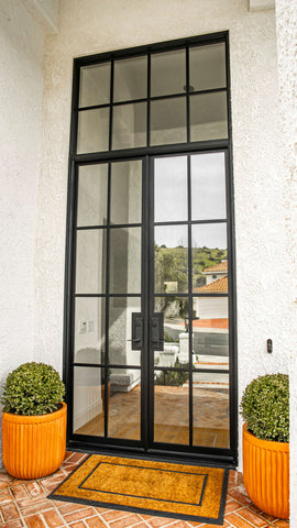 PINKYS Iron Door Black with Glass Entryway with Transom and Double Doors
