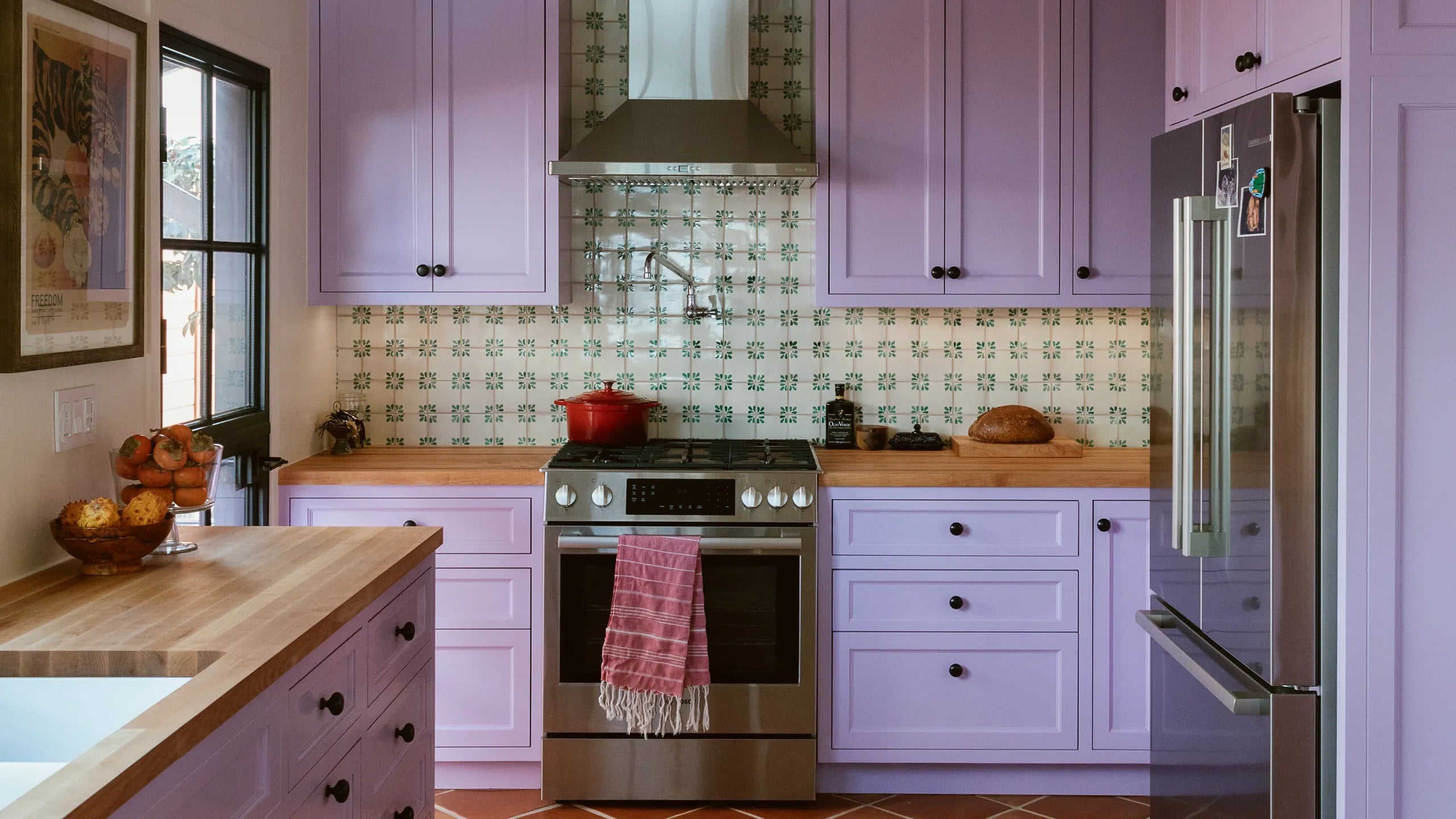 Purple Kitchen and Silver Oven