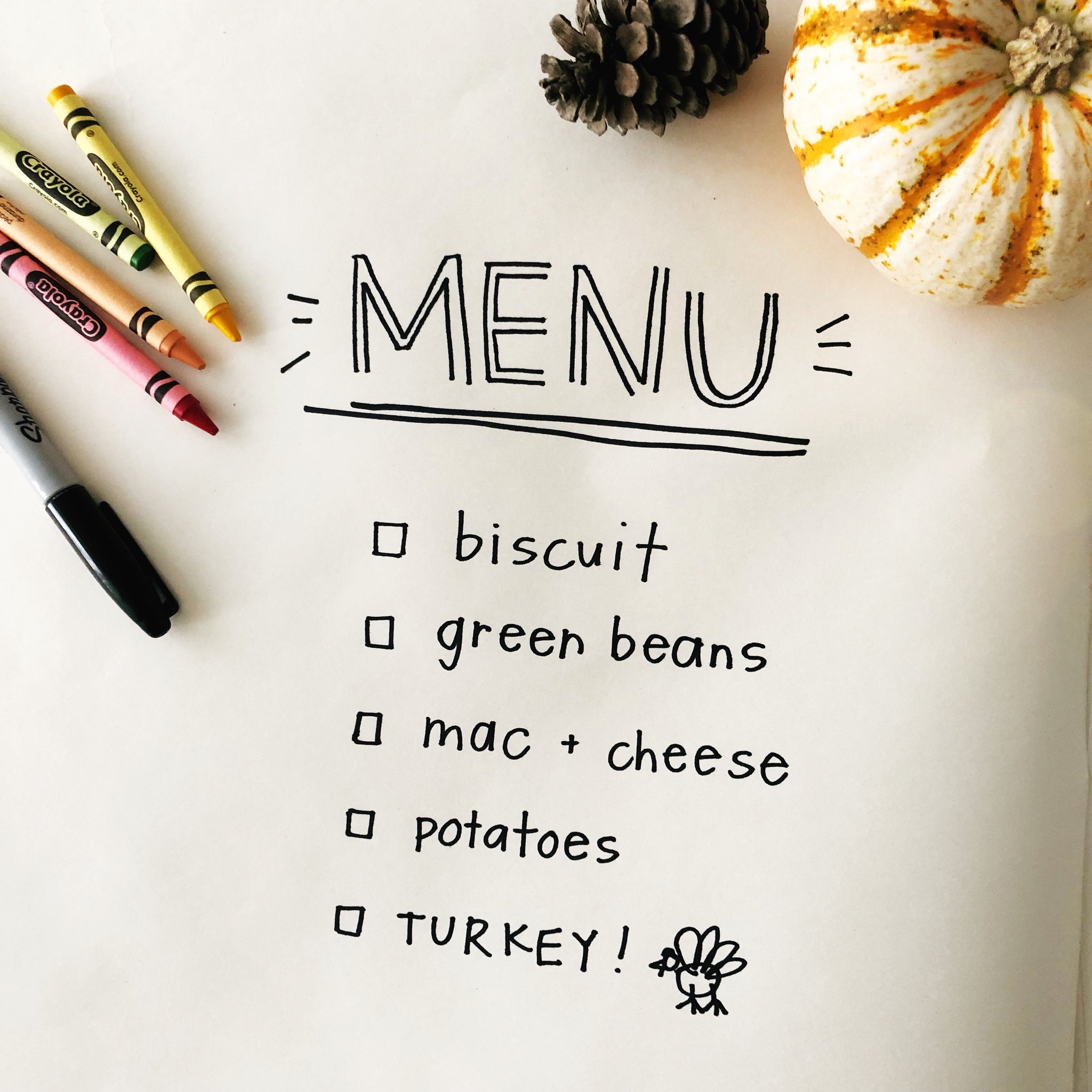 Using an interactive checklist for the kids table at thanksgiving