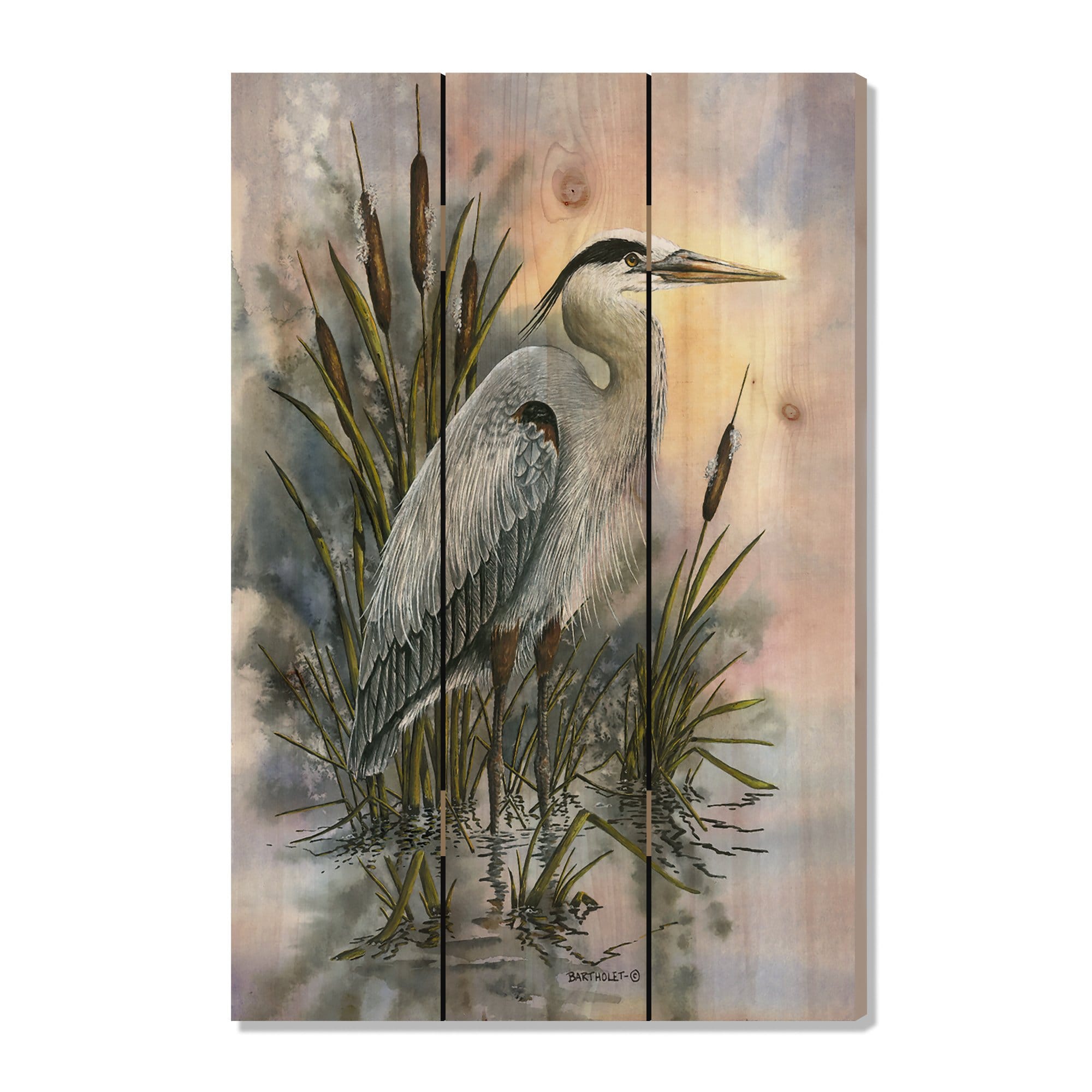 Heron at Sunrise Painting by Bartholet on Wood - Bird Wall Art – Grand ...