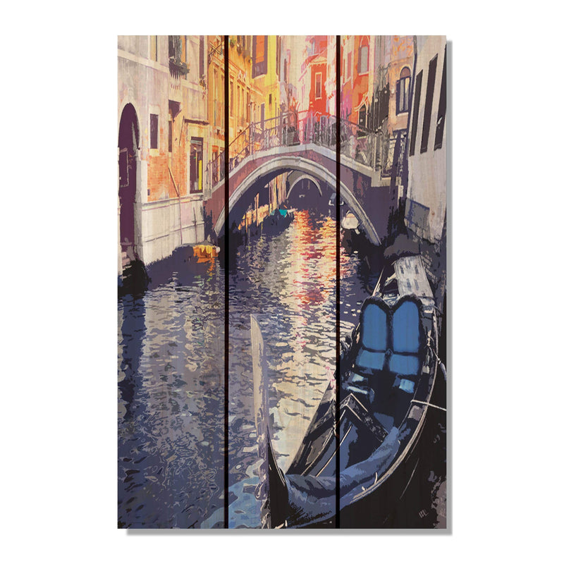 Venetian Gondola Colorful Canal On Wood Outdoor Indoor Art Daydreamhq