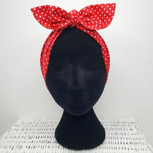 Load image into Gallery viewer, Headscarf in red and white polka dot cotton
